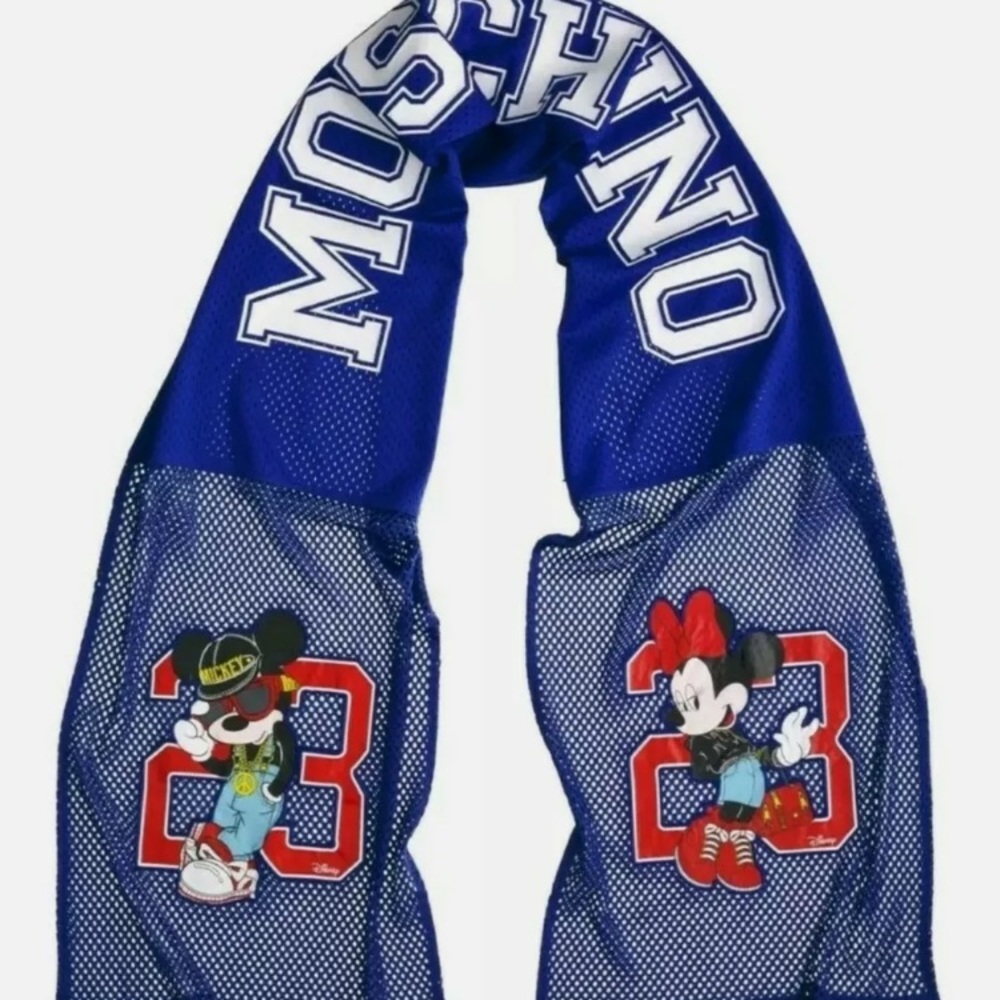 NWOT - H&Moschino Deep Blue Mickey Minnie Mesh Scarf